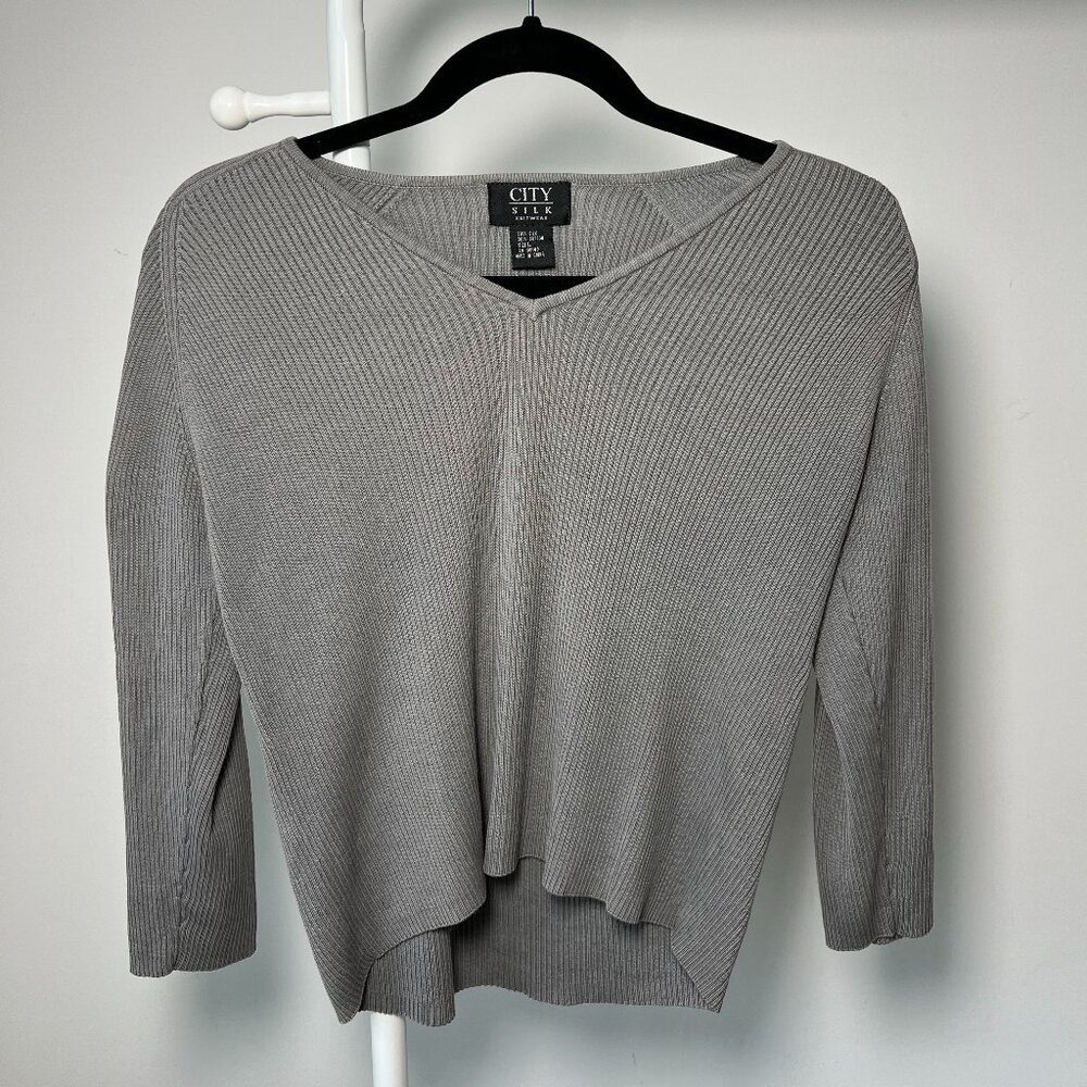 Grey Cropped Silky Sweater